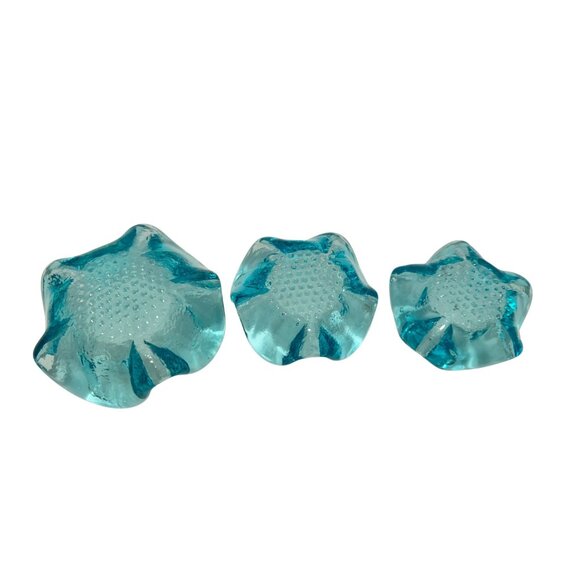 VTG Fenton Teal Blue Trinket Bowls Flower Shaped Ashtray Stackable Set of 3 - Picture 6 of 6